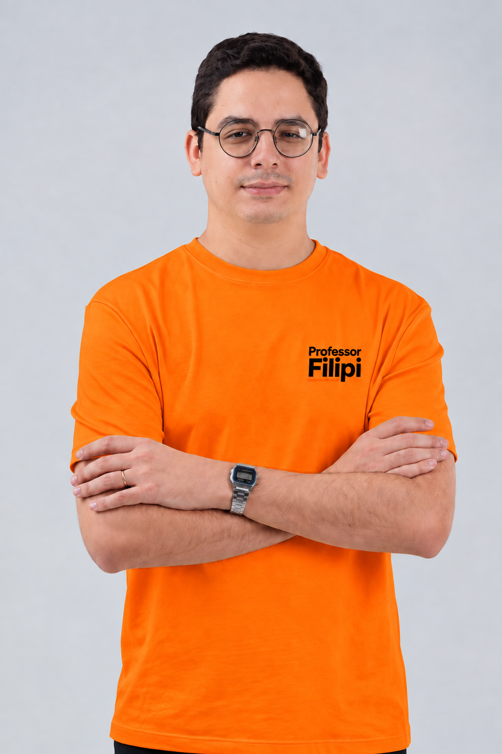 Professor Filipi Melo de camisa laranja